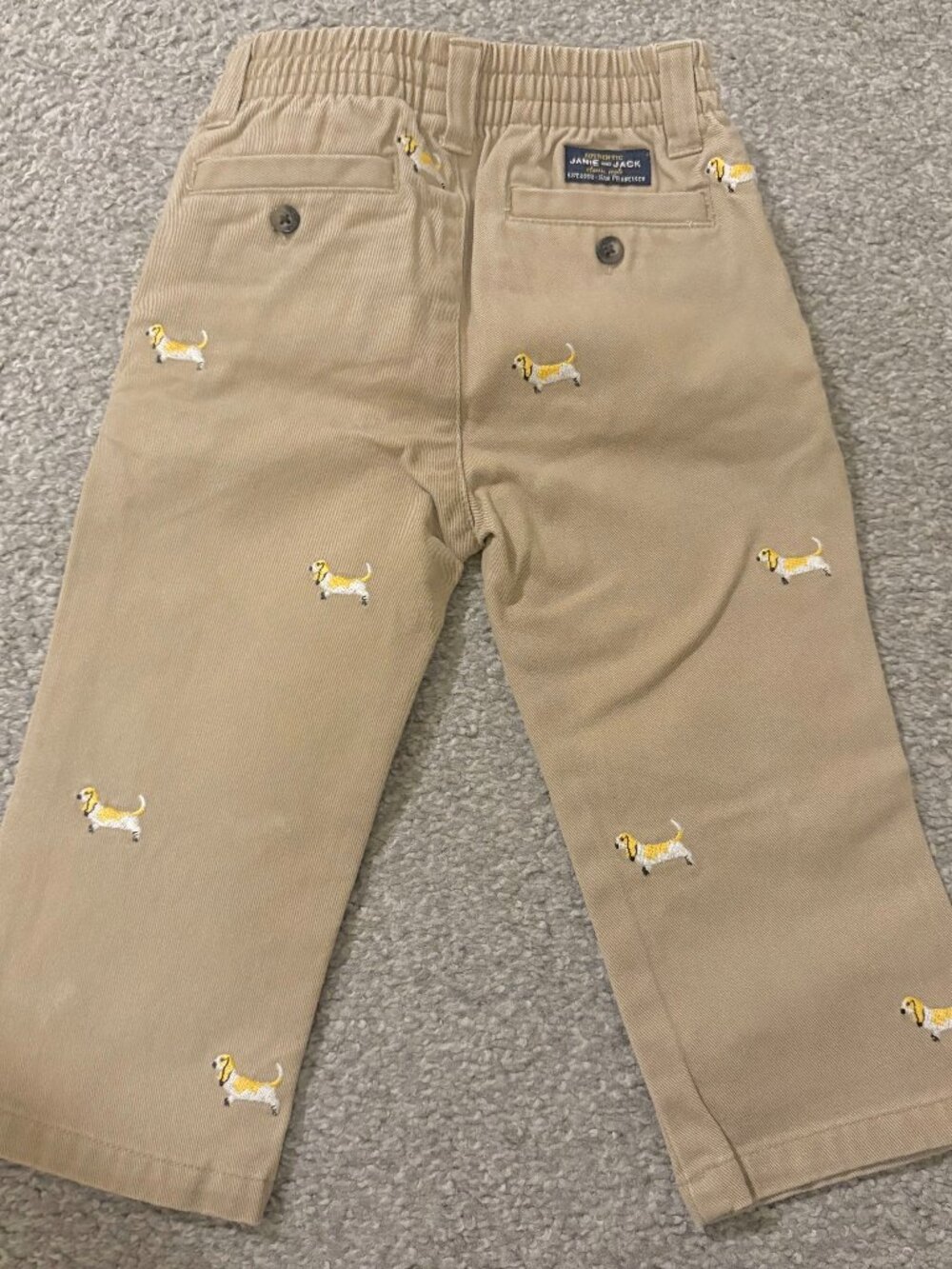 Janie and Jack Boys Khaki Pants 12-18 Months Embroidered Dogs Chinos